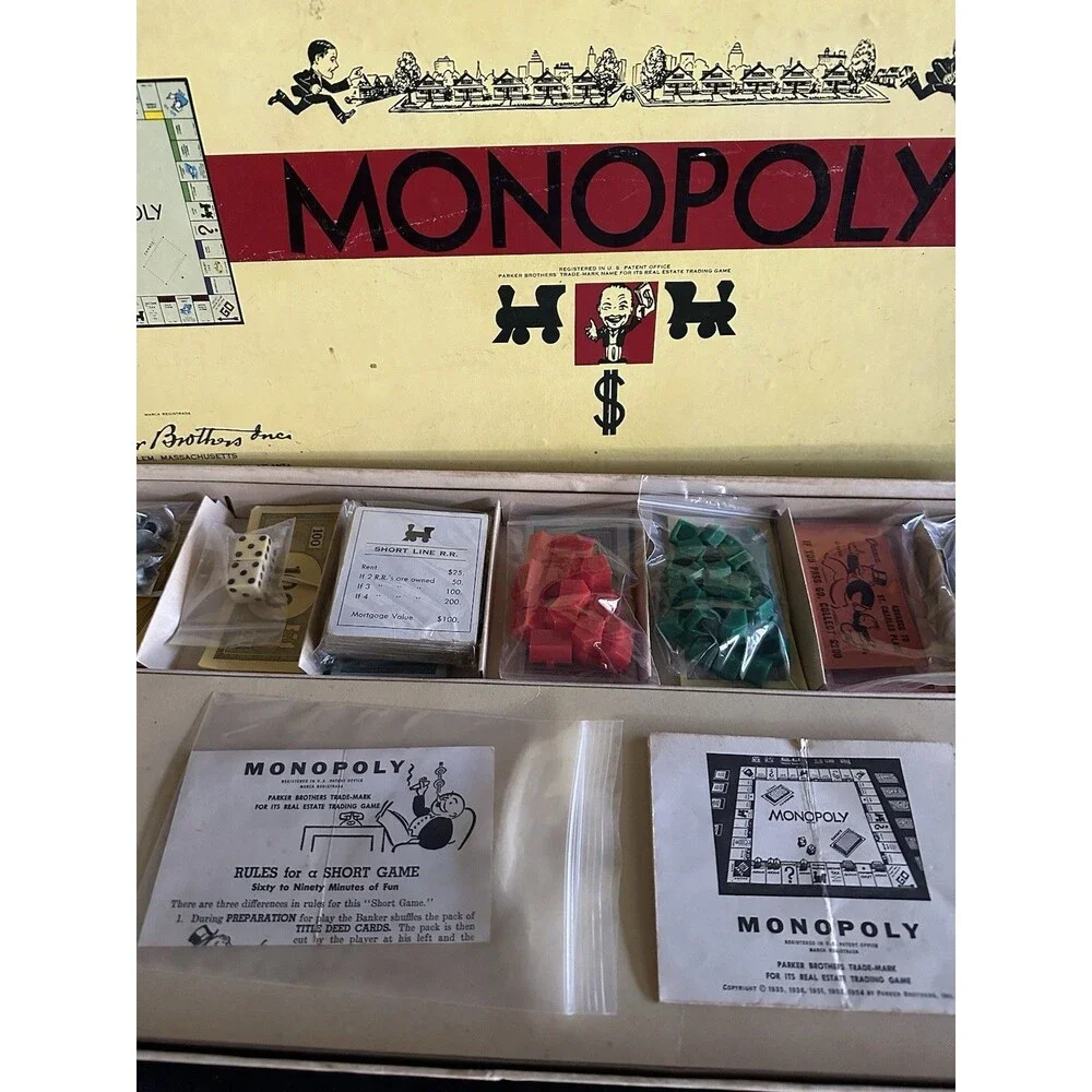 1954 Monopoly Parker Brothers Vintage Board Game Original Box Complete